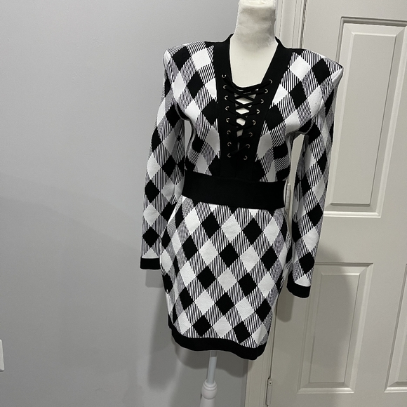 Balmain Gingham Jacquard Long Sleeve Dress - Picture 7 of 14